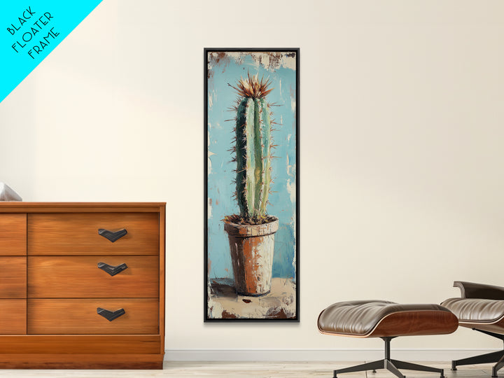 Tall Cactus In Terracotta Pot Wall Art, Desert Botanical Canvas Print, Southwestern Decor, Rustic Living Room Wall Decor