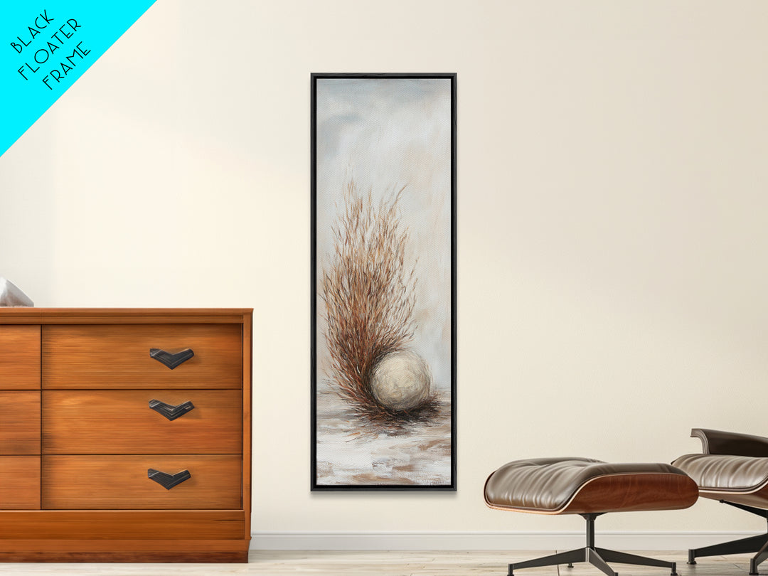 Dried Grass And Stone Sphere Wall Art, Neutral Minimalist Canvas Print, Wabi Sabi Rustic Nature Calming Decor For Living Room