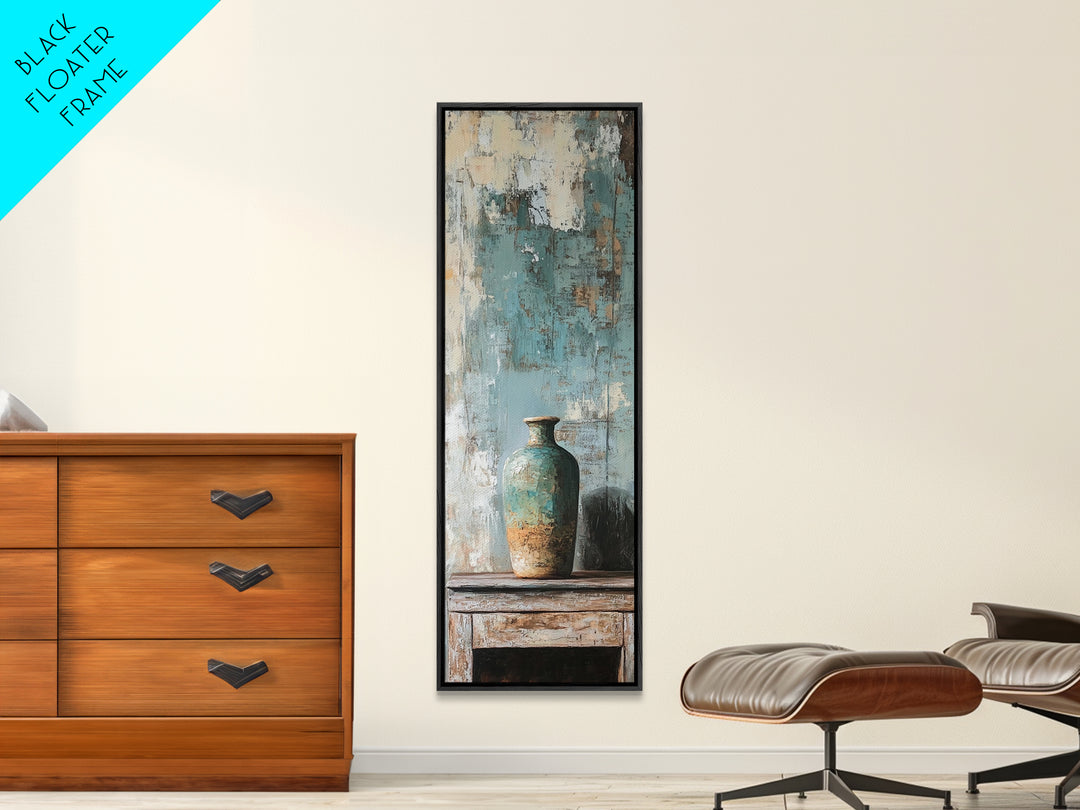 Turquoise Vase Textured Still Life Canvas Print, Rustic Wall Art, Neutral Home Decor, Modern Farmhouse Living Room Decor