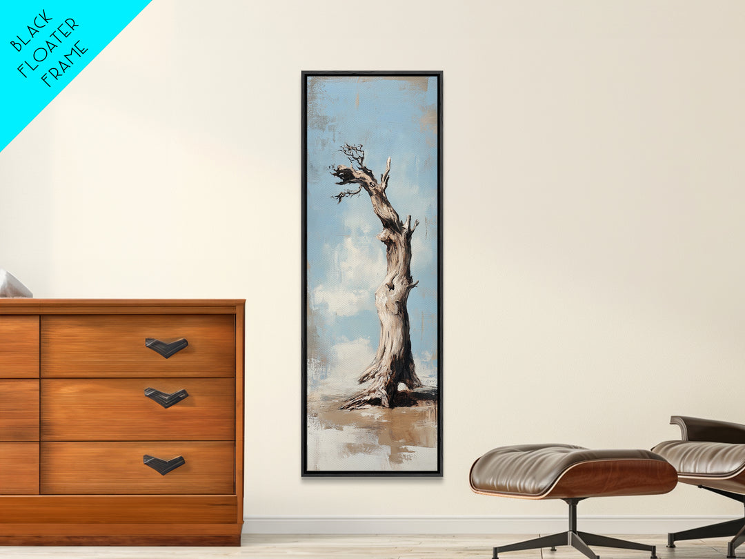 Lone Weathered Tree Wall Art, Rustic Landscape Painting, Minimalist Nature Print, Neutral Farmhouse Living Room Decor Gift