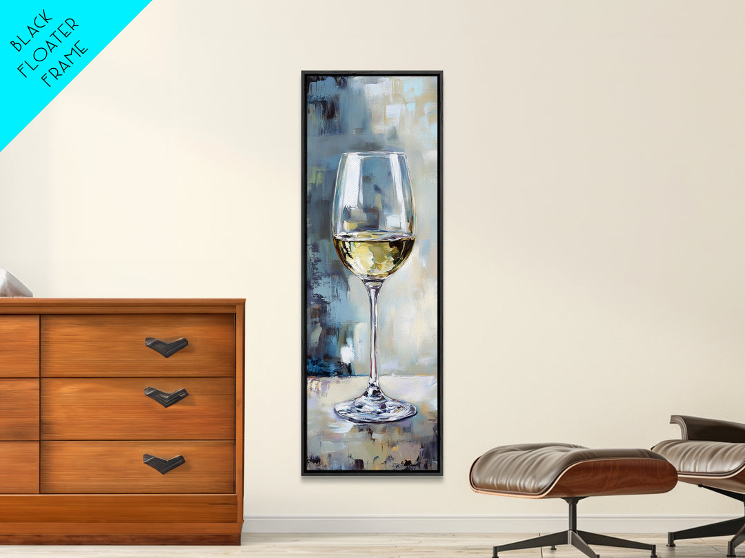 White Wine Glass Still Life Framed Canvas Print, Bar Art, Kitchen Wall Art, Wine Lover Gift, Elegant Dining Room Decor, Home Decor