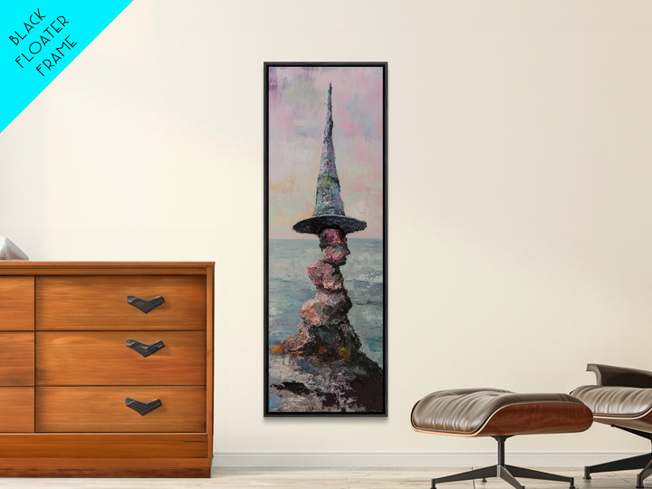 Whimsical Wizard Hat Rock Tower Wall Art, Fantasy Seascape, Surreal Art Print, Magical Coastal Decor, Unique Gift, Living Room Decor