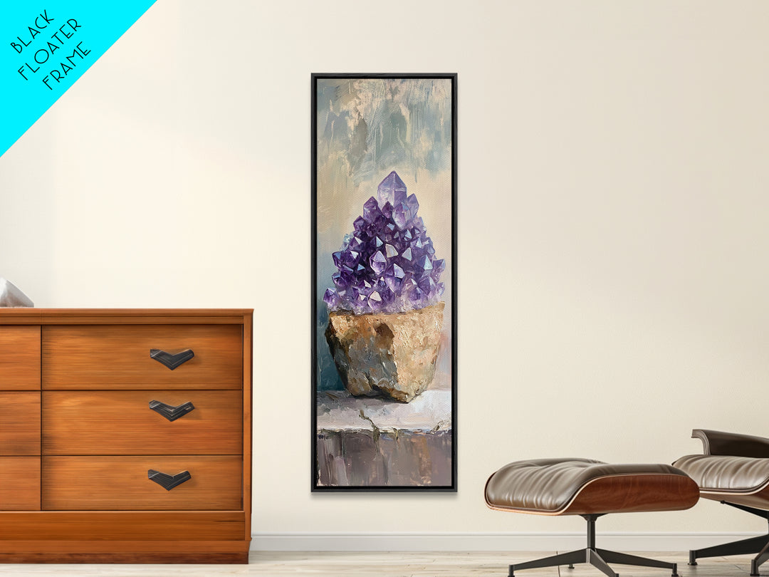 Purple Amethyst Crystal Cluster Wall Art, Mystical Framed Canvas Print For Spiritual Decor, Boho Home Decor, Unique Gift
