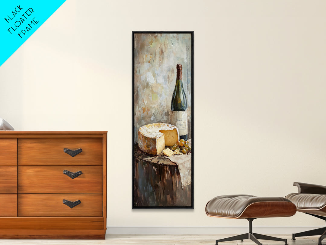 Cheese Wheel Wine Bottle And Grapes Wall Art, Rustic Kitchen Decor, Foodie Gift, French Farmhouse Canvas Print For Dining Room