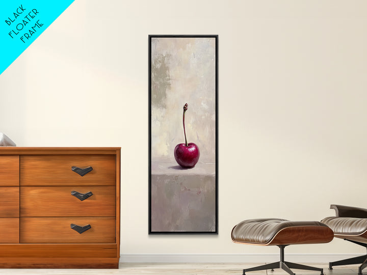 Single Red Cherry Minimal Still Life Wall Art, Modern Kitchen Decor, Fruit Art Print, Minimalist Framed Canvas Print Gift