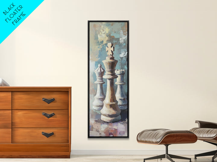 Abstract Chess King And Pawns Wall Art, Modern Game Room Decor, Masculine Office Framed Canvas Print Living Room Gift For Him