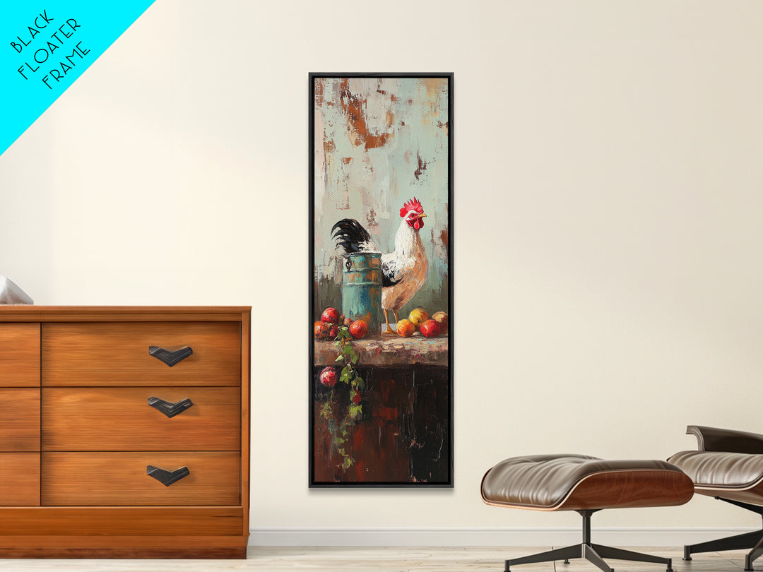 White Rooster And Tomato Still Life Wall Art, Rustic Farmhouse Kitchen Decor, Country Canvas Print Housewarming Gift, Home Decor