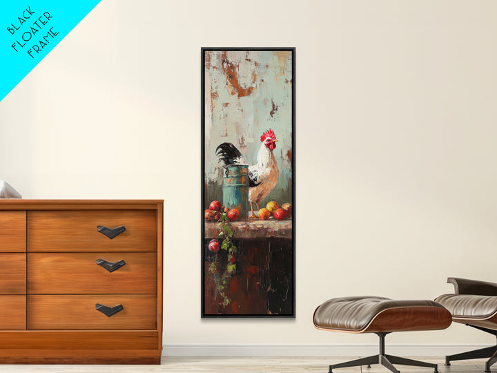 White Rooster And Tomato Still Life Wall Art, Rustic Farmhouse Kitchen Decor, Country Canvas Print Housewarming Gift, Home Decor