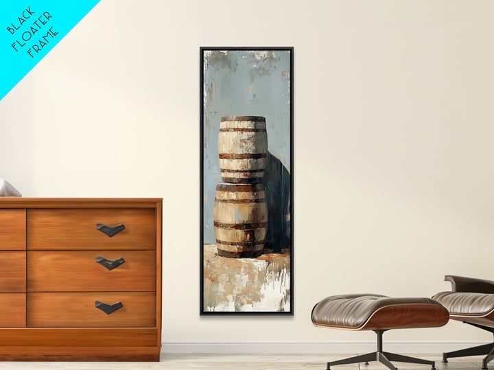Rustic Wooden Barrels Still Life Wall Art, Farmhouse Winery Decor, Country Framed Canvas Print, Housewarming Gift Home Decor