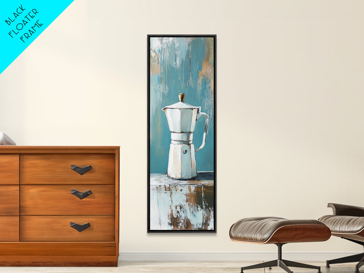 White Moka Pot Still Life Wall Art, Rustic Kitchen Decor, Coffee Bar Art Print, Farmhouse Canvas, Housewarming Gift For Coffee Lover