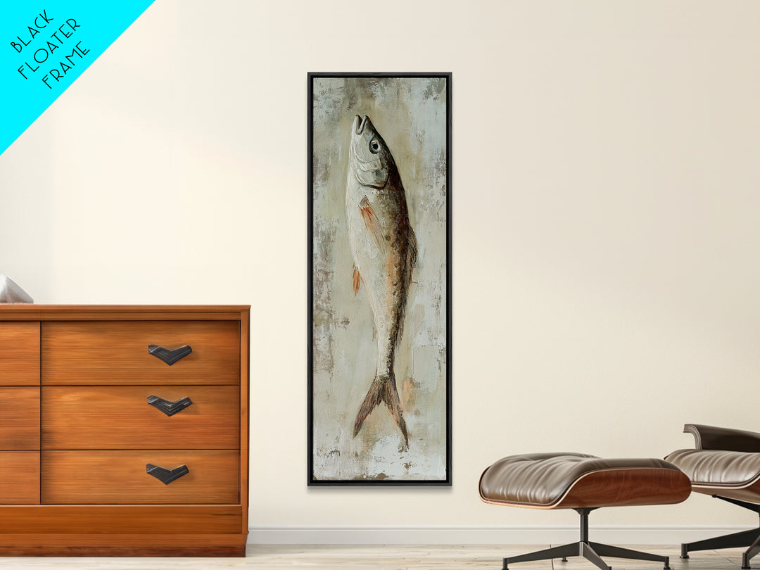 Silver Fish Still Life Wall Art, Nautical Kitchen Decor, Coastal Seafood Art Print, Rustic Ocean Canvas Print, Beach House Gift