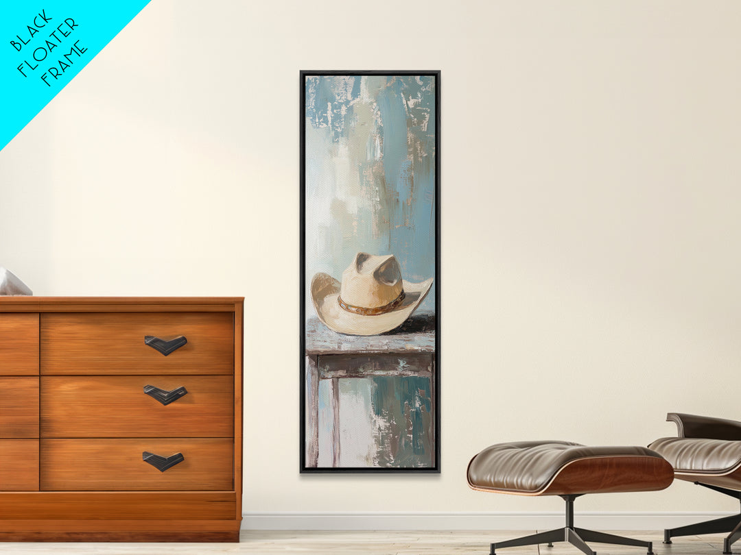 White Cowboy Hat On Table Canvas Print, Western Wall Art, Rustic Ranch Decor, Neutral Southwestern Farmhouse Home Decor, Gift For Him