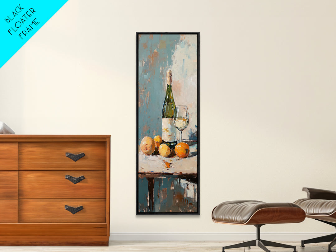 Wine Bottle Glass And Oranges Canvas Print, Kitchen Wall Art, Dining Room Decor, Still Life Painting, Housewarming Gift, Modern Home Decor