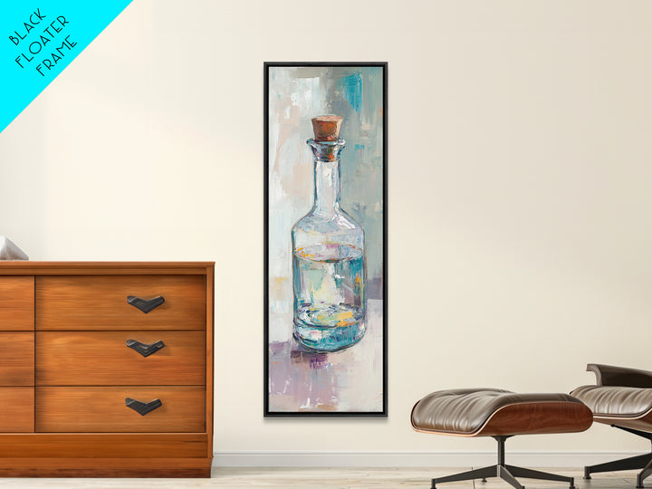 Clear Glass Bottle Still Life Framed Canvas Print, Minimalist Wall Art, Kitchen Decor, Neutral Home Decor, Fine Art Print