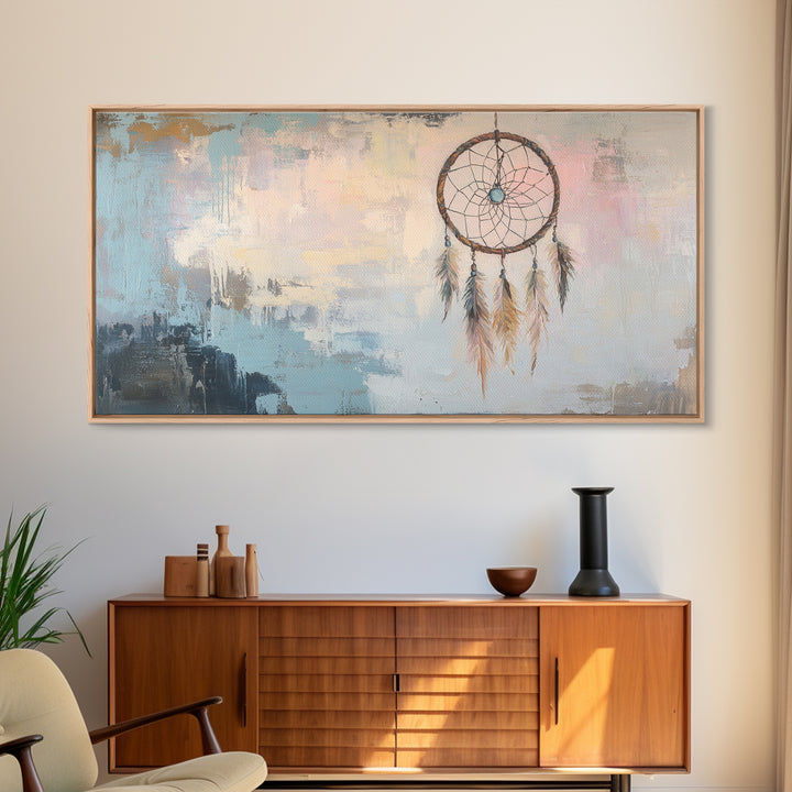 Boho Dreamcatcher Feathers Wall Art, Southwestern Canvas Print, Neutral Bedroom Decor, Spiritual Gift, Rustic Home Decor