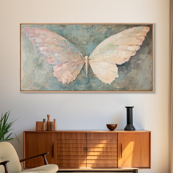 Soft White Butterfly Wings Wall Art, Whimsical Canvas Print, Feminine Nursery Decor, Nature Inspired Gift, Pastel Wall Decor