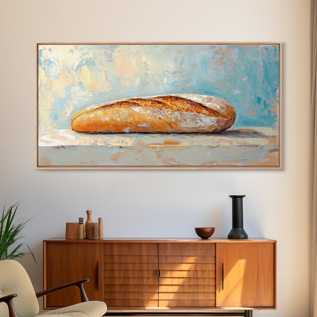 Crusty Baguette Bread Still Life Canvas Print, Kitchen Wall Art, French Bakery Decor, Rustic Farmhouse Home Decor, Foodie Gift