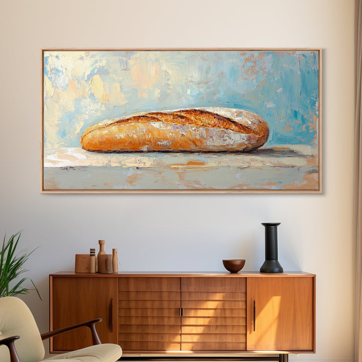 Crusty Baguette Bread Still Life Canvas Print, Kitchen Wall Art, French Bakery Decor, Rustic Farmhouse Home Decor, Foodie Gift