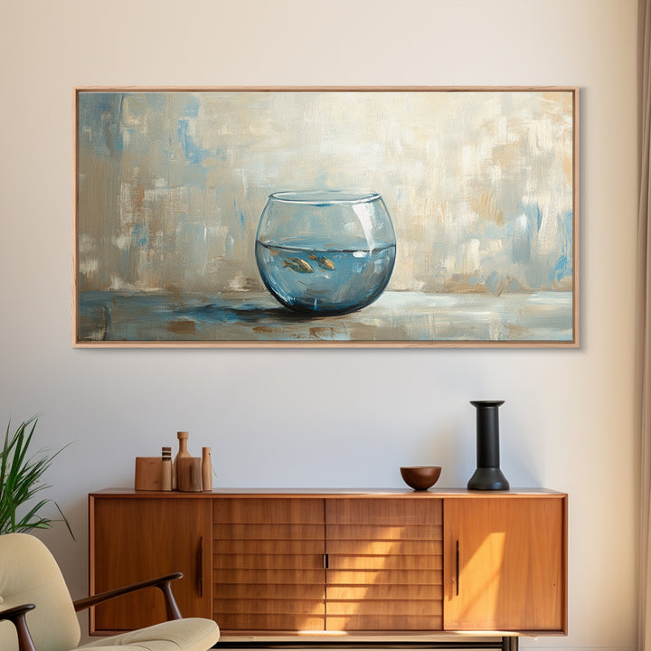 Goldfish Bowl Still Life Canvas Print, Coastal Wall Art, Ocean Animal Art, Neutral Home Decor, Bathroom Wall Decor Gift Idea