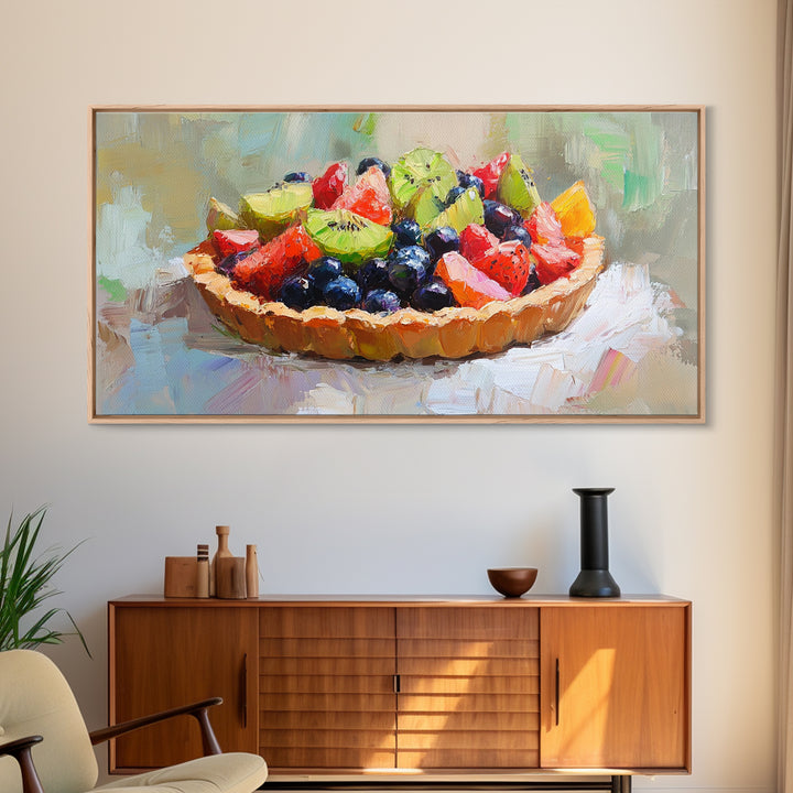 Colorful Fruit Tart Still Life With Strawberries, Framed Canvas Print, Kitchen Wall Art, Dessert Art, Cafe Decor, Foodie Gift