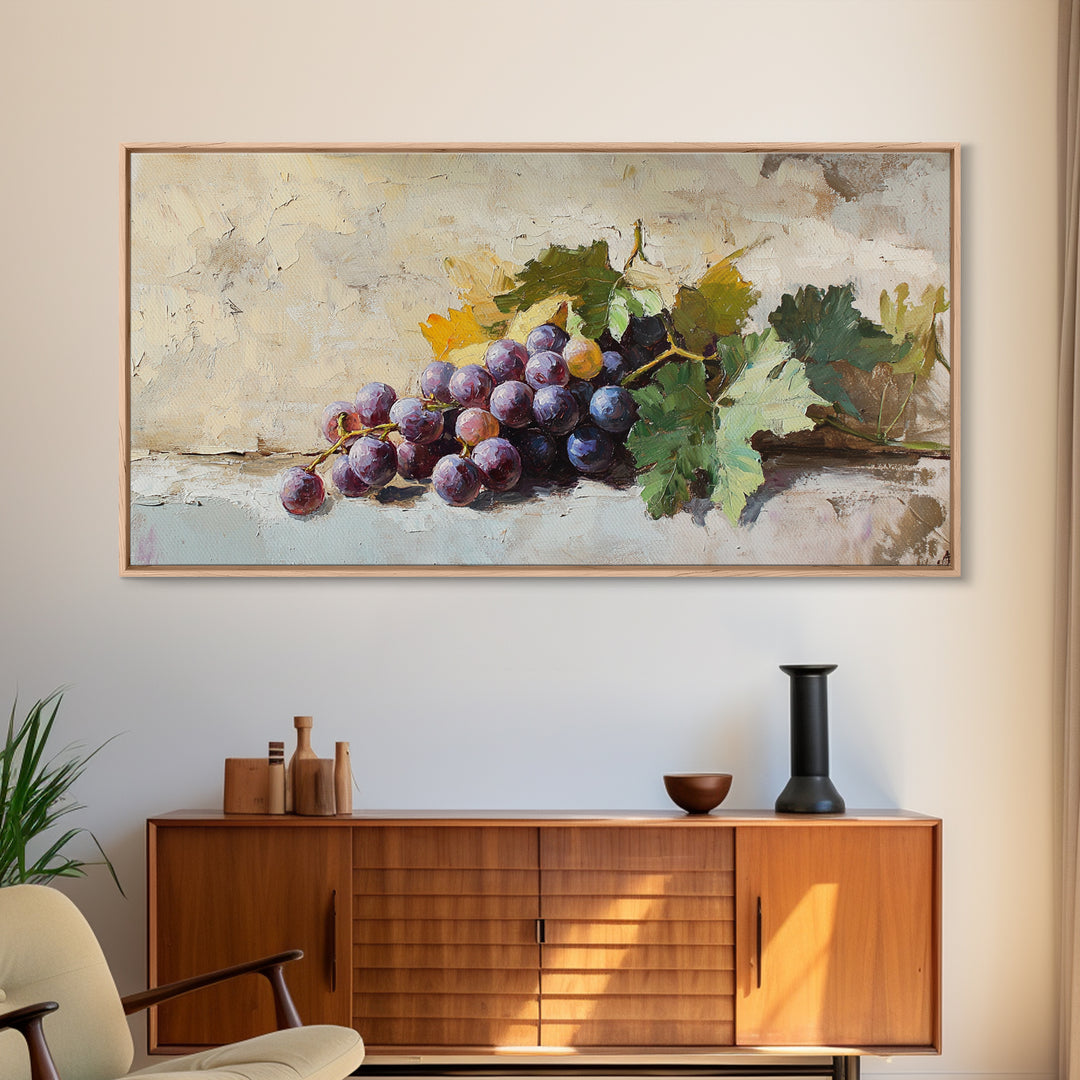 Purple Grapes Still Life Canvas Print, Rustic Kitchen Wall Art, Vineyard Decor, Wine Country Print, Farmhouse Dining Room