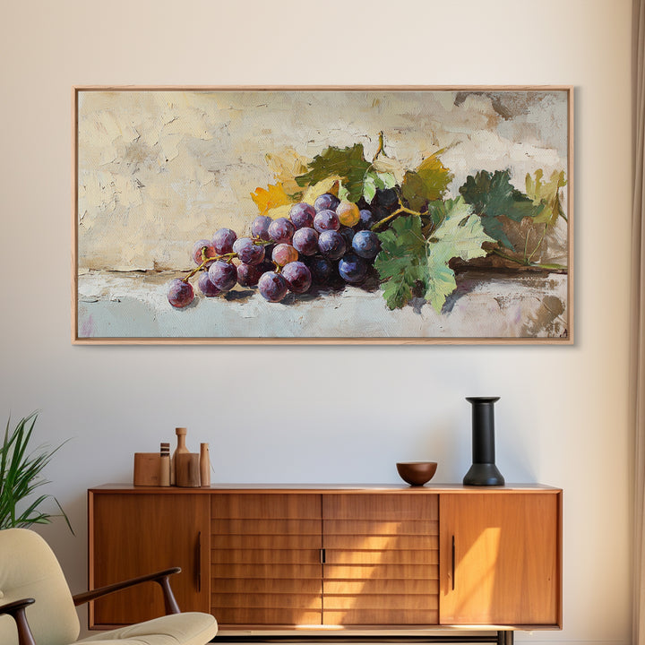 Purple Grapes Still Life Canvas Print, Rustic Kitchen Wall Art, Vineyard Decor, Wine Country Print, Farmhouse Dining Room