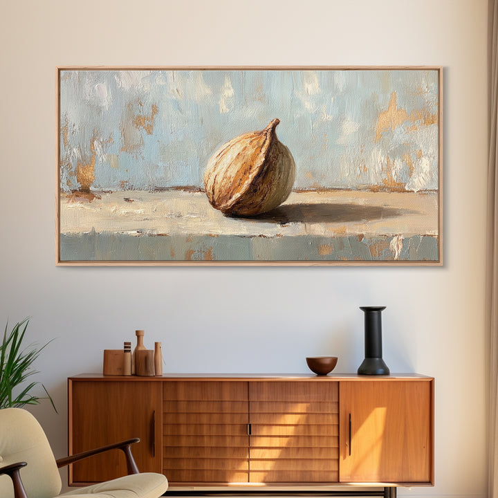 Single Fig Still Life Canvas Print, Rustic Kitchen Wall Art, Neutral Farmhouse Decor, Food Painting For Dining Room Wall Decor