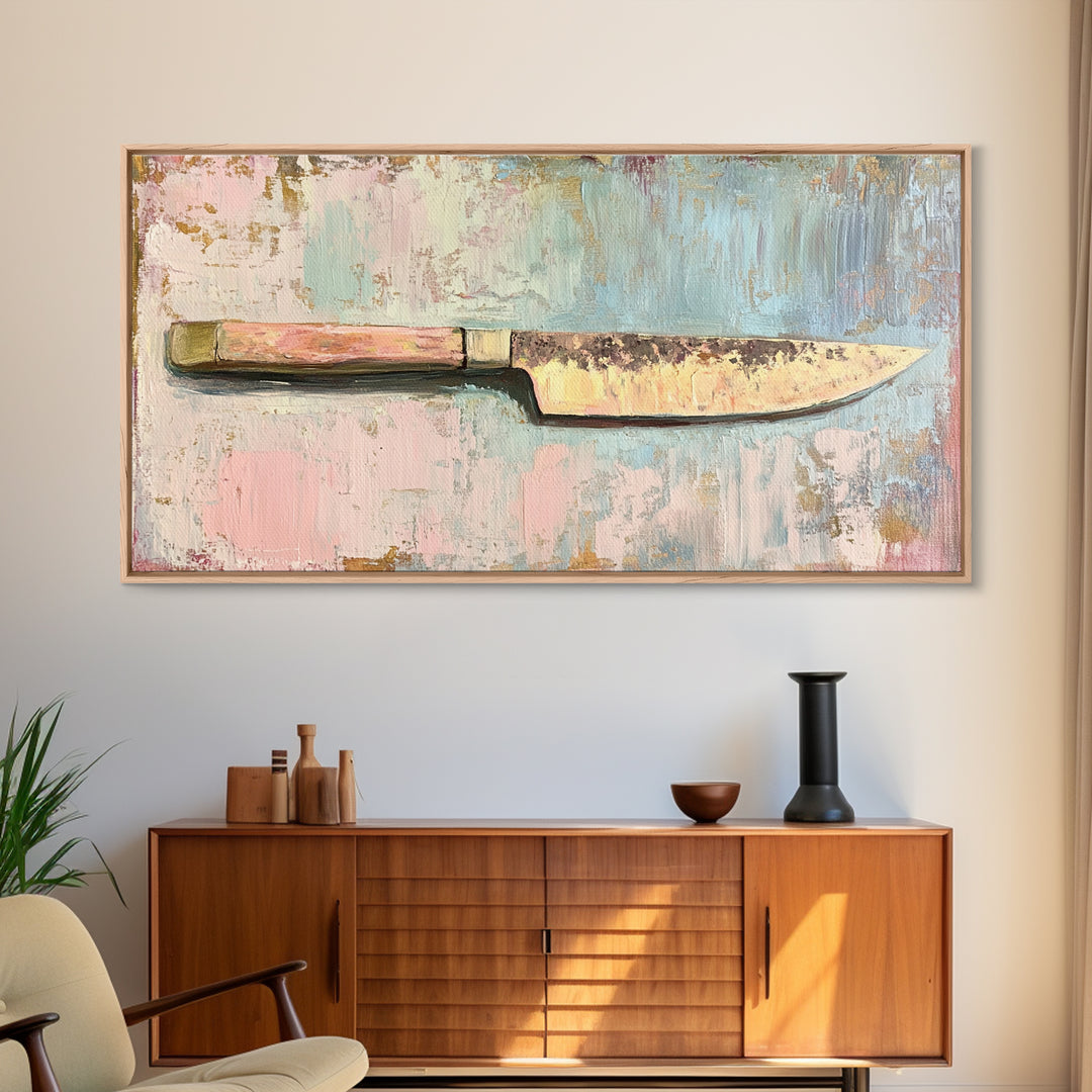 Rustic Chef Knife Still Life Canvas Print, Kitchen Wall Art, Culinary Decor, Gift For Chef, Modern Kitchen Art Print, Home Decor