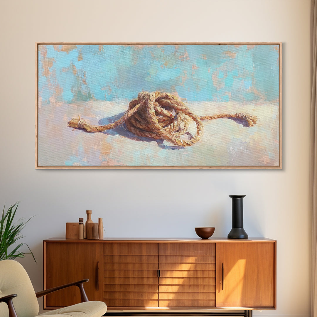 Coiled Nautical Rope Knot Wall Art, Coastal Still Life Decor, Beach House Canvas Print, Lake House Gift, Rustic Sea Art Print