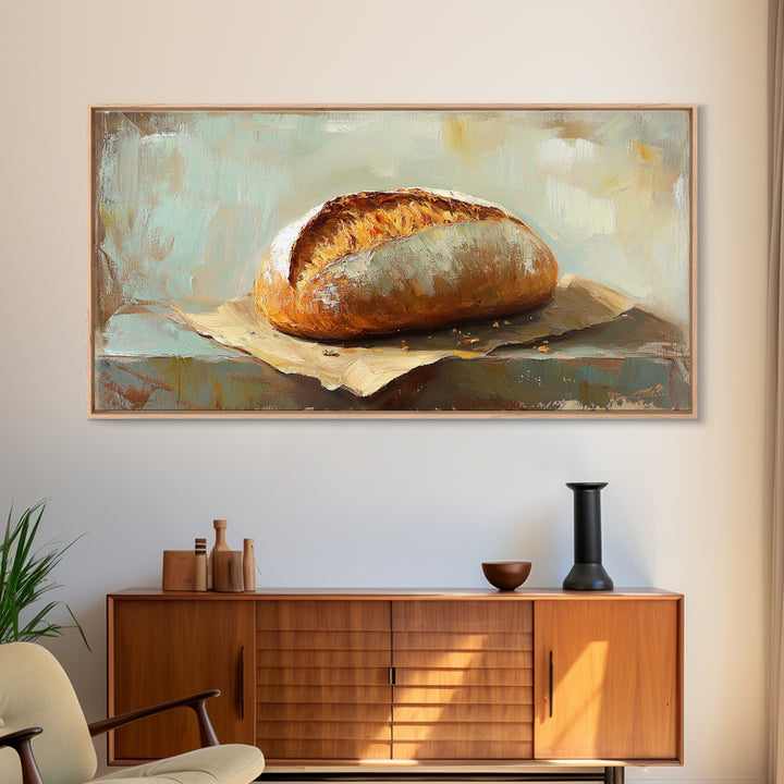 Crusty Artisan Bread Still Life Canvas Print, Rustic Kitchen Wall Art, Farmhouse Dining Room Decor, Foodie Housewarming Gift