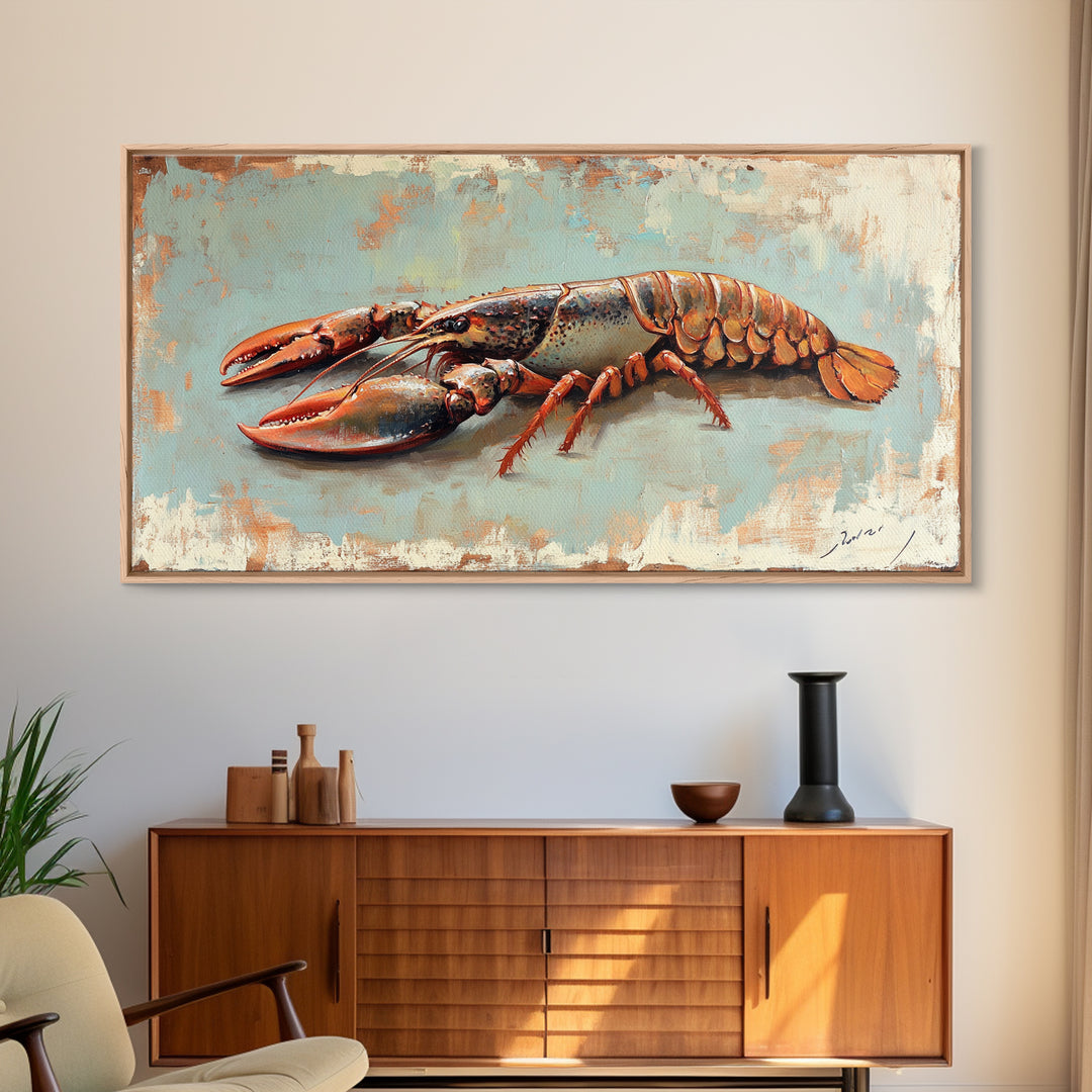 Red Lobster Seafood Still Life Wall Art, Coastal Kitchen Decor, Nautical Canvas Wall Art, Beach House Dining Room Gift Idea
