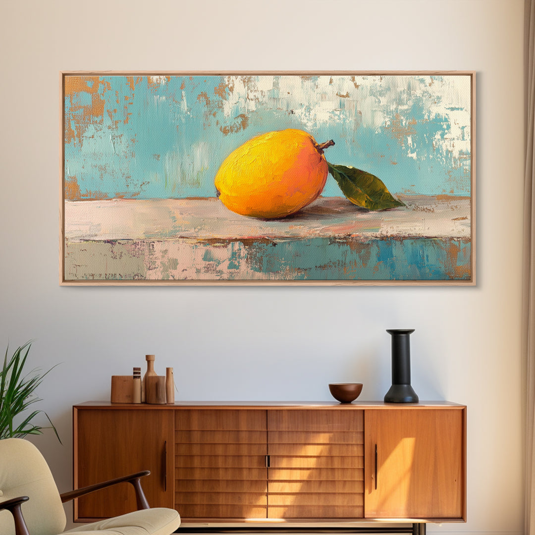 Golden Mango Fruit Still Life Wall Art, Colorful Kitchen Canvas Print, Tropical Farmhouse Decor, Foodie Housewarming Gift