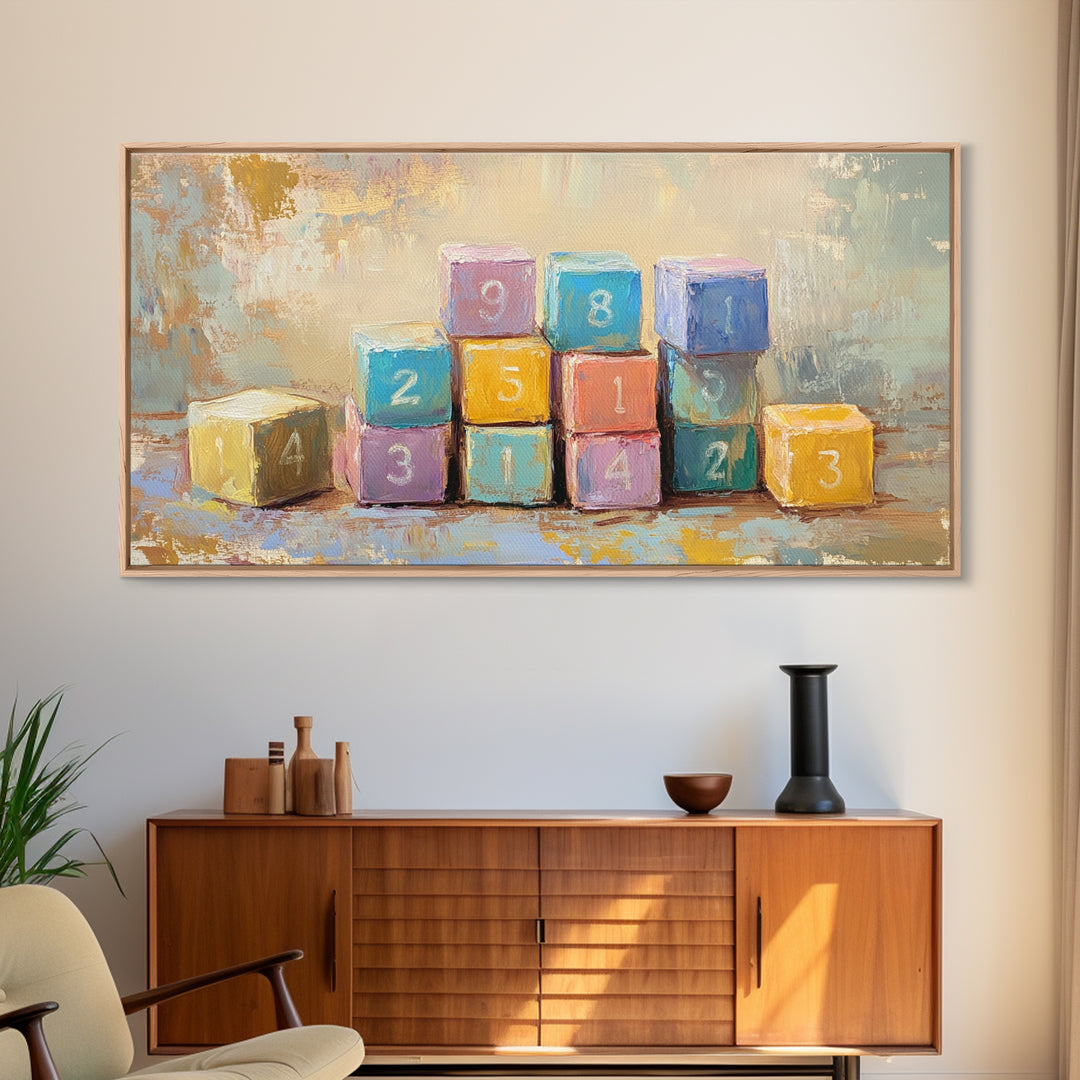Colorful Numbered Toy Blocks Wall Art, Playroom Decor, Kids Room Art, Nursery Wall Art, Baby Shower Gift, Modern Canvas Print