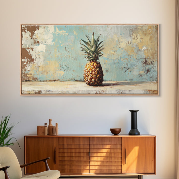 Single Pineapple Still Life Canvas Print, Tropical Kitchen Wall Art, Coastal Fruit Decor, Summer Beach House Wall Decor Print