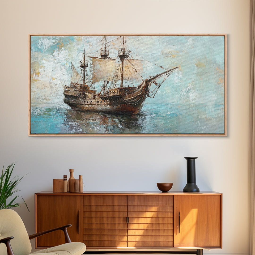 Antique Sailing Ship Seascape Wall Art, Nautical Canvas Print For Coastal Home Decor, Beach House Decor, And Ocean Wall Decor