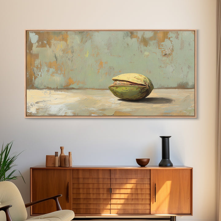Minimal Pistachio Nut Still Life Wall Art, Organic Kitchen Canvas Print For Farmhouse Decor And Neutral Dining Room Decor