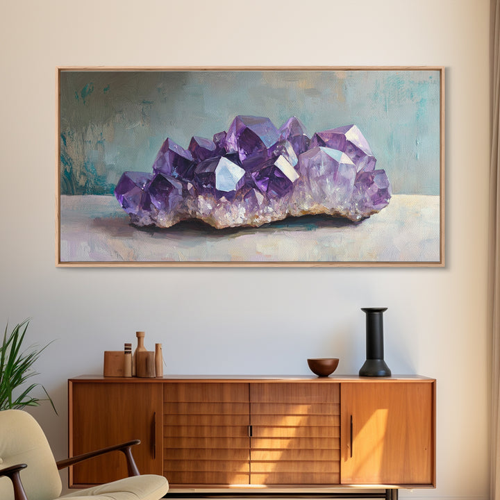Purple Amethyst Crystal Cluster Wall Art, Gemstone Painting, Spiritual Decor, Zen Home Decor, Mystical Wall Decor, Gift For Her
