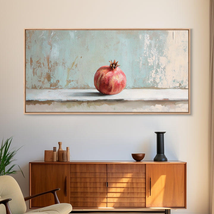 Single Pomegranate Still Life Wall Art, Fruit Painting, Kitchen Wall Art, Mediterranean Decor, Minimalist Food Art, Gift For Foodie