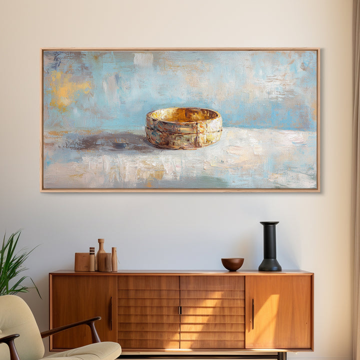 Gold Wedding Band Still Life Wall Art, Romantic Bedroom Decor, Anniversary Gift, Elegant Framed Canvas Print For Couples