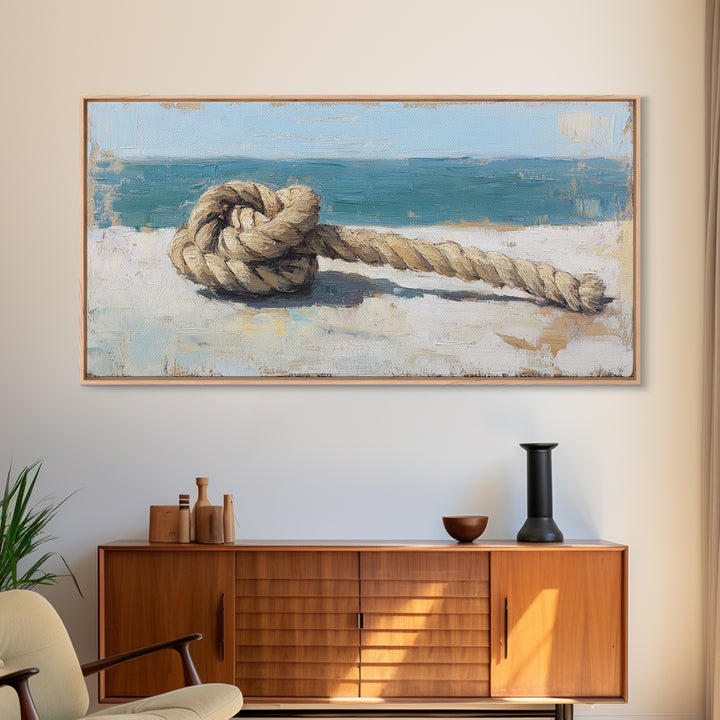 Weathered Nautical Rope Knot Canvas Print, Coastal Wall Art, Beach House Decor, Ocean Art Print, Rustic Seaside Gift, Gift For Him