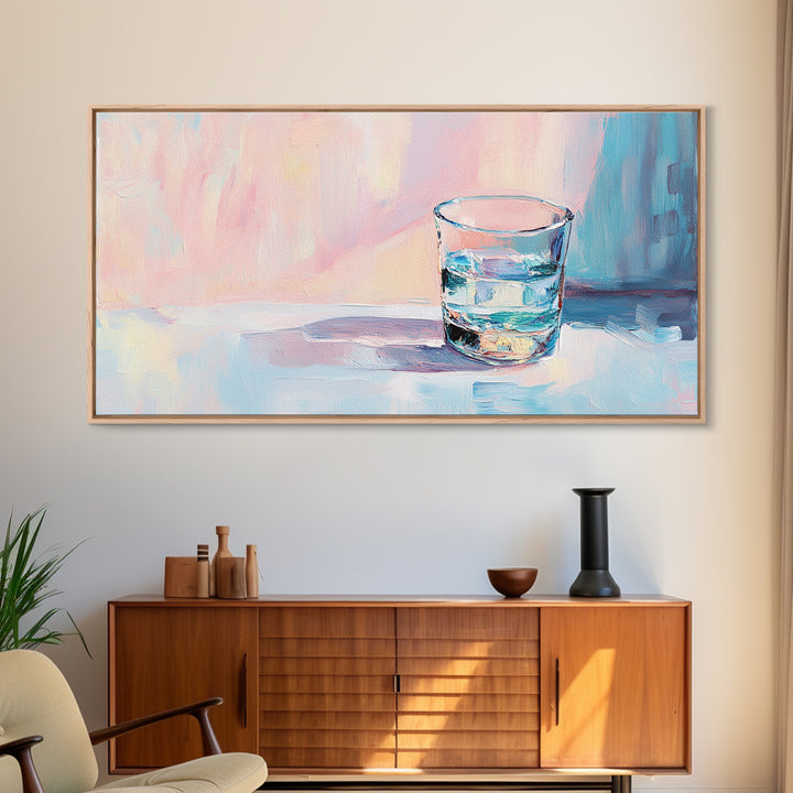 Pastel Glass Of Water Still Life Canvas Print, Minimalist Wall Art, Soft Abstract Kitchen Decor, Modern Home Decor Gift Idea