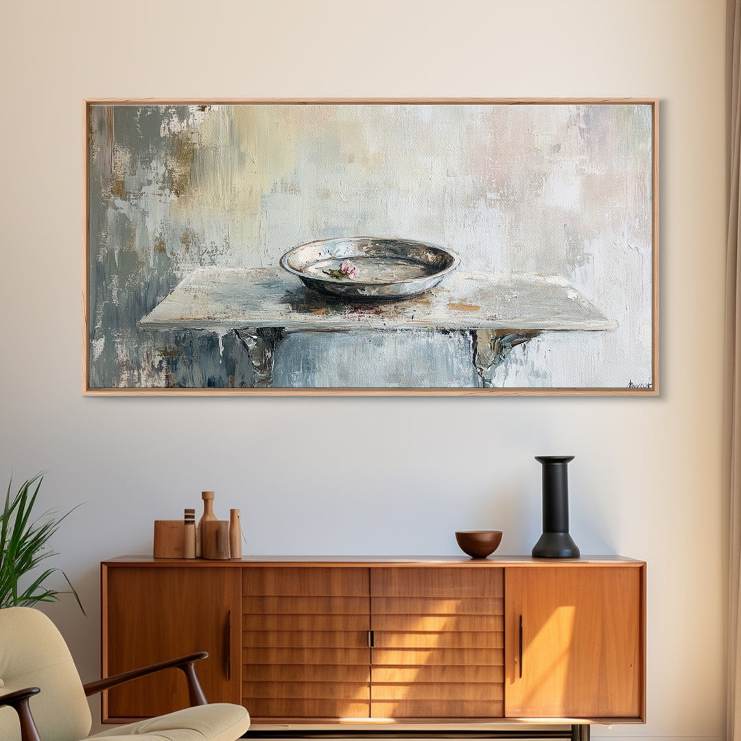 Wabi Sabi Ceramic Bowl Still Life Canvas Print, Neutral Wall Art, Minimalist Decor, Japandi Kitchen Wall Decor Gift Idea