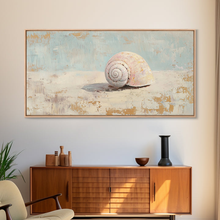 Minimal Pink Seashell Still Life Wall Art, Coastal Bathroom Decor, Beach House Canvas Print, Neutral Nautical Wall Decor, Gift For Her