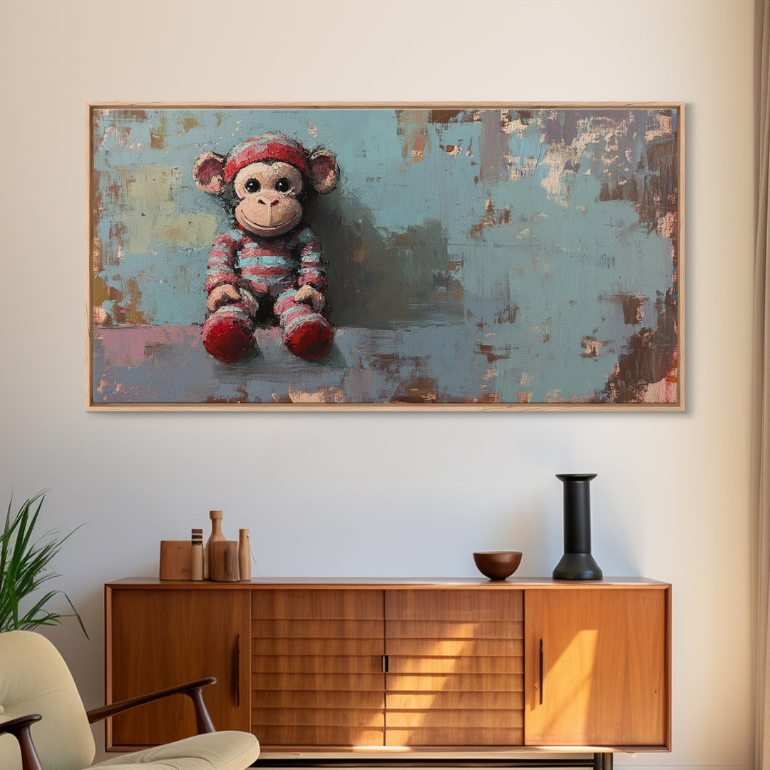 Cute Plush Monkey Toy Still Life Wall Art, Whimsical Animal Art Print, Nursery Decor And Kids Room Decor, Gift For Her, Baby Shower Gift