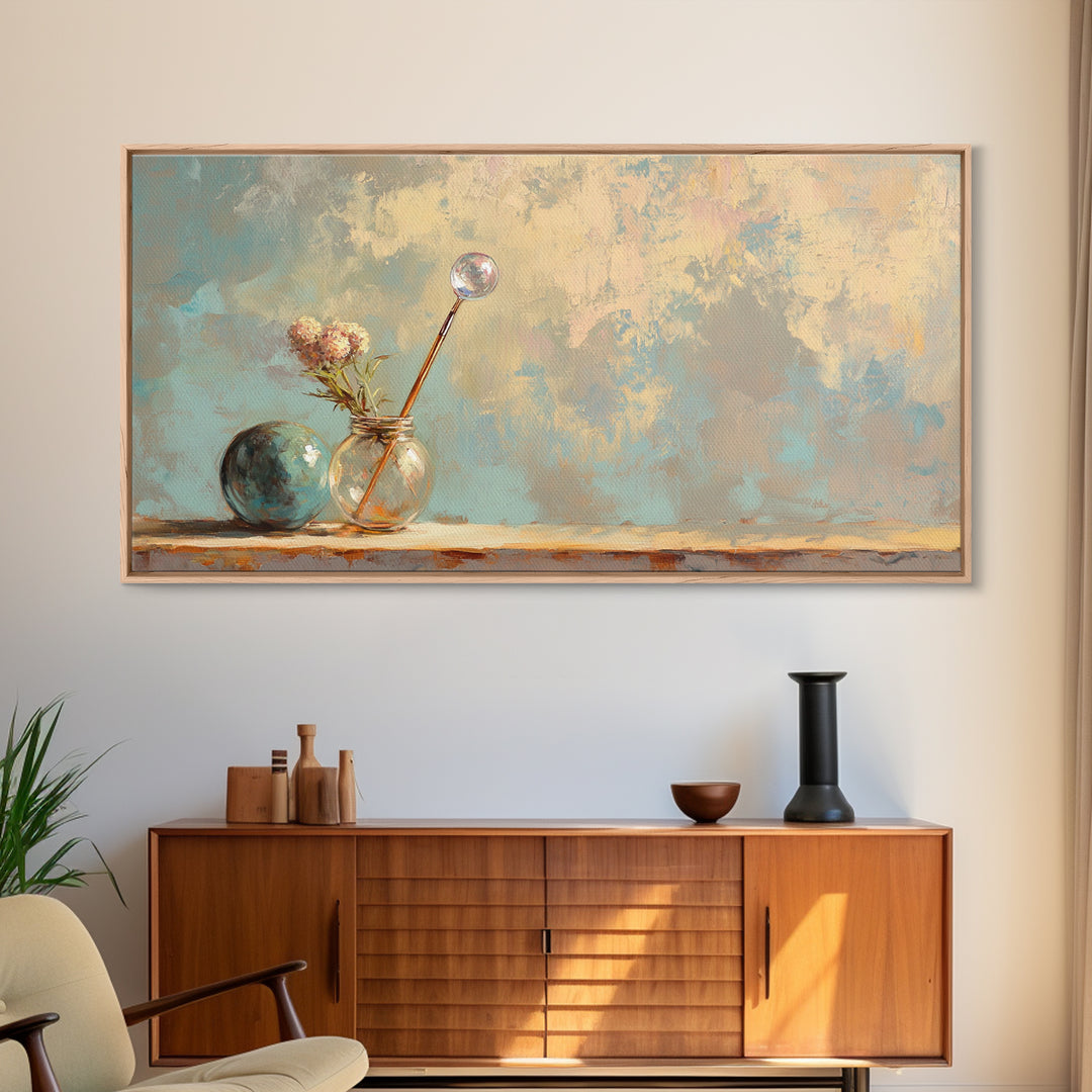 Glass Vases And Dried Flowers Wall Art, Neutral Still Life, Japandi Decor, Minimalist Wall Decor, Organic Modern Canvas Print