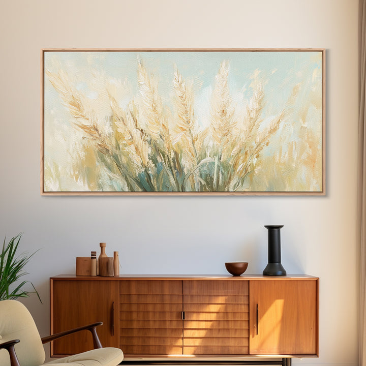 Golden Wheat Field Wall Art, Neutral Farmhouse Decor, Rustic Botanical Canvas Print, Earth Tone Above Sofa Living Room Art Gift