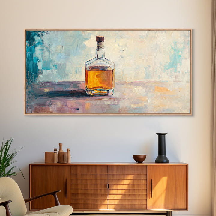 Amber Whiskey Bottle Wall Art, Modern Bar Decor, Masculine Home Office Canvas Print, Man Cave Gift For Him Living Room Wall Decor