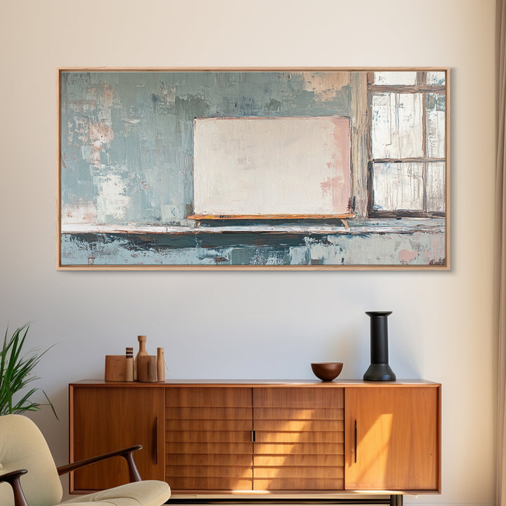 Blank Canvas By Window Wall Art, Minimalist Studio Decor, Neutral Abstract Canvas Print, Modern Office Living Room Art Gift