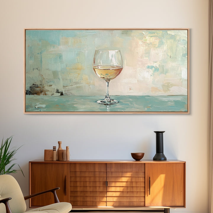 Single White Wine Glass Canvas Print, Minimalist Kitchen Wall Art, Bar Cart Decor, Neutral Dining Room Art, Gift For Her