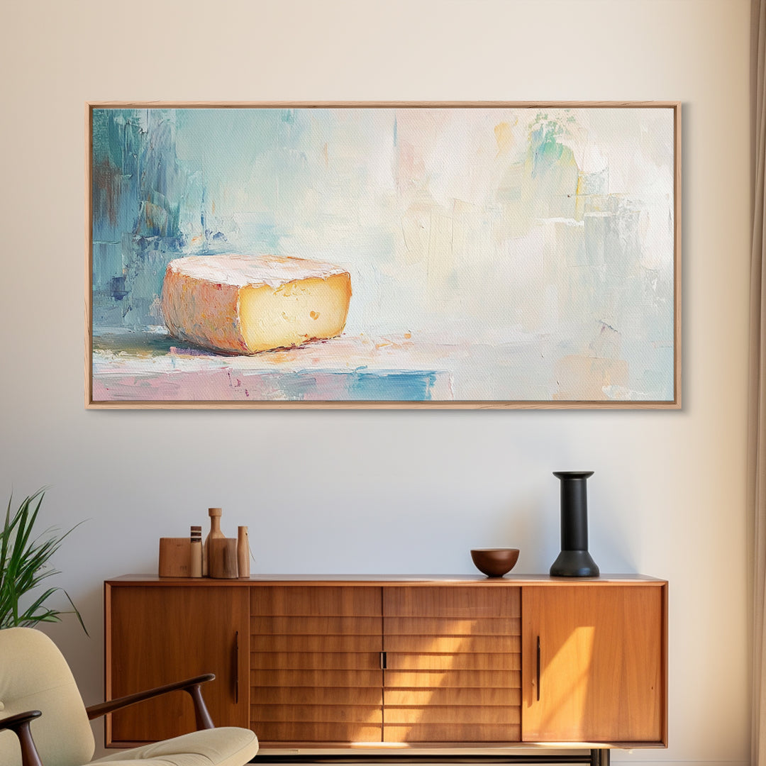 Soft Pastel Cheese Still Life Framed Canvas Print, Minimalist Kitchen Wall Art, Neutral Home Decor, Food Lover Gift For Her
